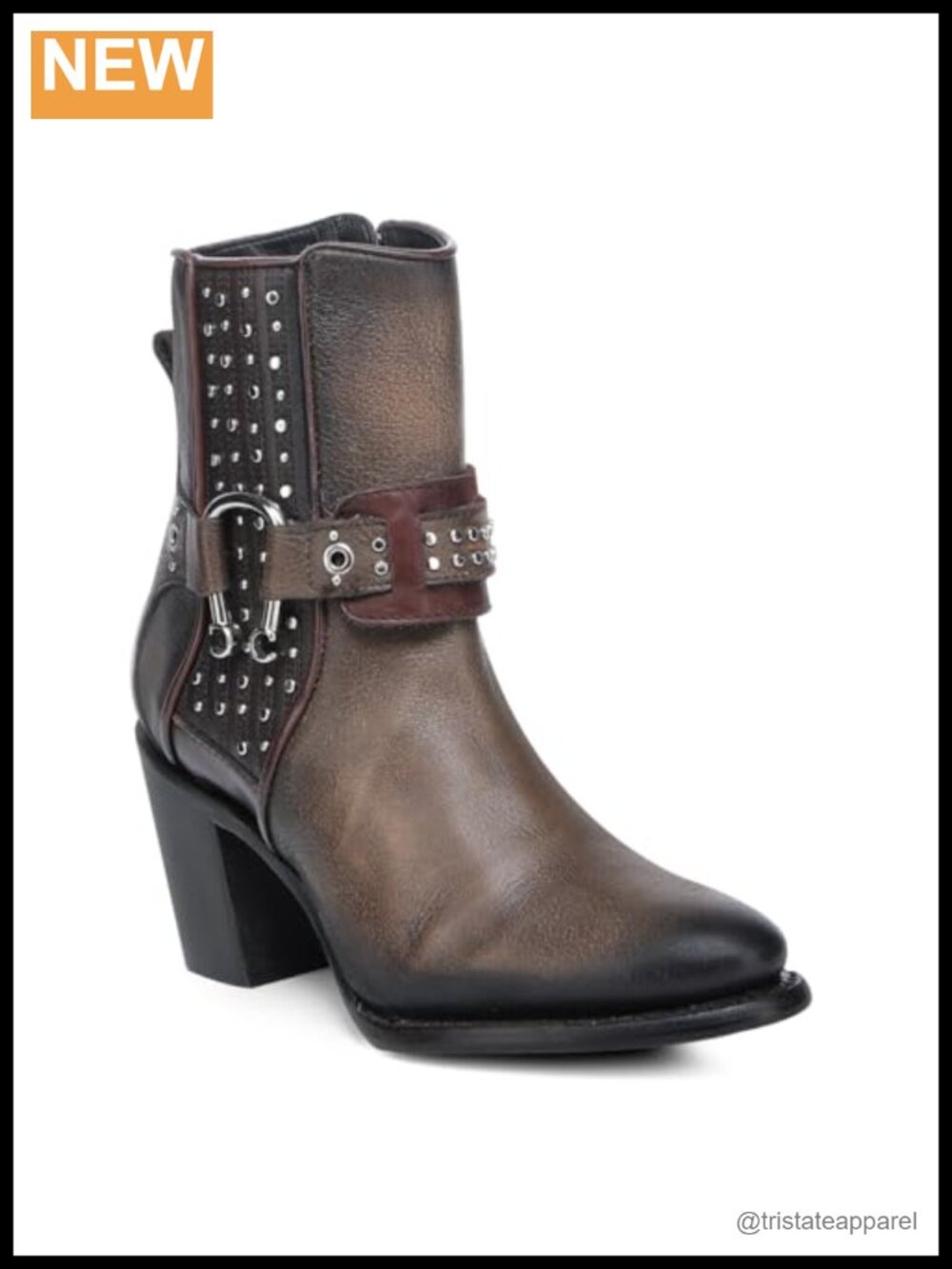 FRANCO CUADRA Women's Honey Leather Biker Bootie with Studs